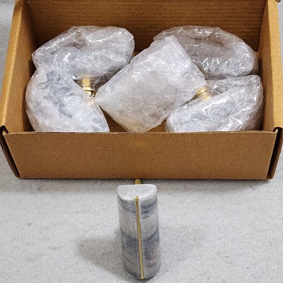 Gray Marble Stone Cabinet Dresser Drawer Pulls Set of 6 Perilla Home NEW In Box - Picture 3 of 10